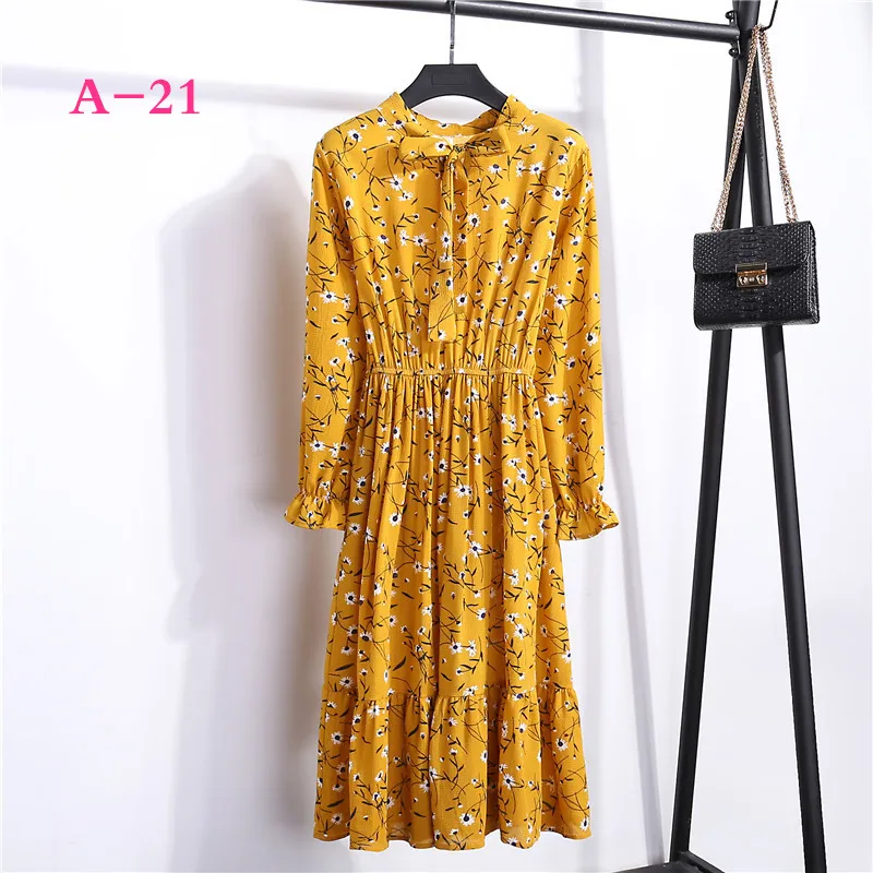 Корейская черная рубашка Vestidos для офиса в горошек, винтажные осенние платья, Женское зимнее платье, миди платье с цветочным рисунком и длинным рукавом для женщин - Цвет: YSX-008  A-21