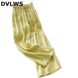 2019 Осенние повседневные женские штаны с высокой талией, новый золотой сатин, драпированные прямые широкие брюки для женщин, 5 цветов