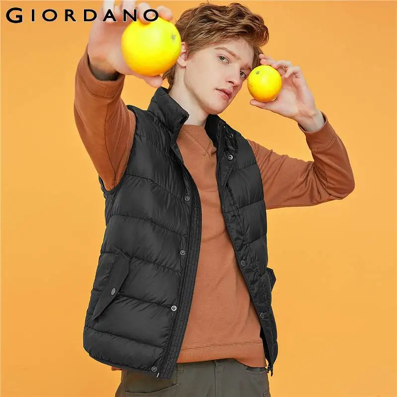 

Giordano Men Down Vests Machine Washable Lightweight 90% Grey Duck Down Vest Polyester Windproof Pockets Ropa 13079803