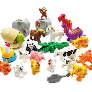 

Big size Model Building Blocks accessory children DIY Toys Compatible with Duplo Animals set panda cow giraffe horse Bricks gift