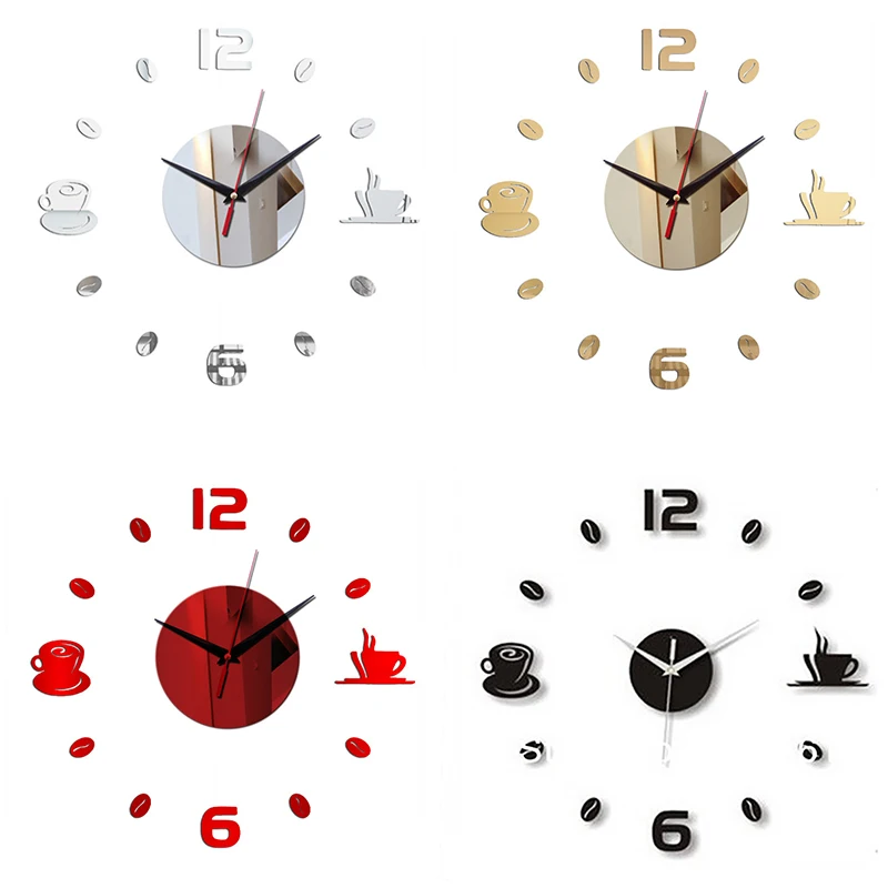 4 Colors 2019 Cup scale Wall Clock Frame Mirror Surface Stickers Children Bedroom 3D DIY Decoration Detachable Art | Дом и сад