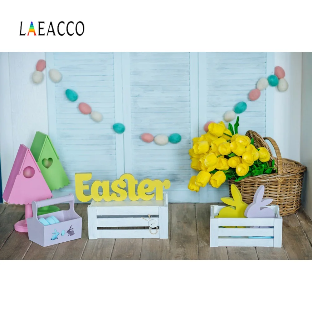 Laeacco Gray Screen Backgrounds Easter Happy Day Eggs Basket Flower Wooden Floor Baby Photography Backdrops Photo Studio | Электроника