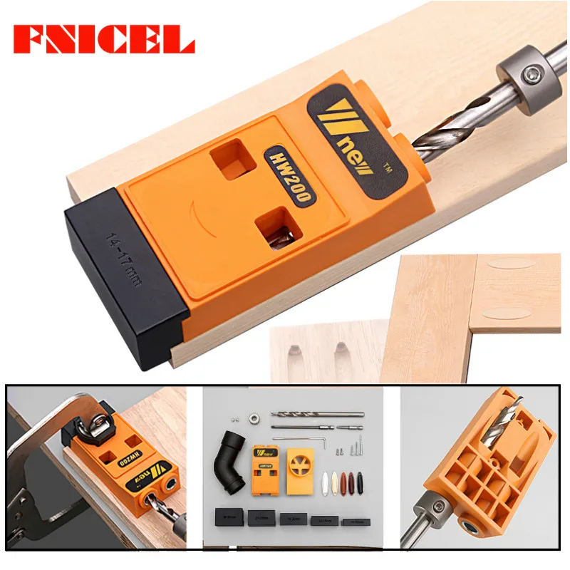 Woodworking Inclined Hole Locator Puncher Locator Pocket Hole Jig Kit System w/ Step Drill Bit & Accessories DIY Tool