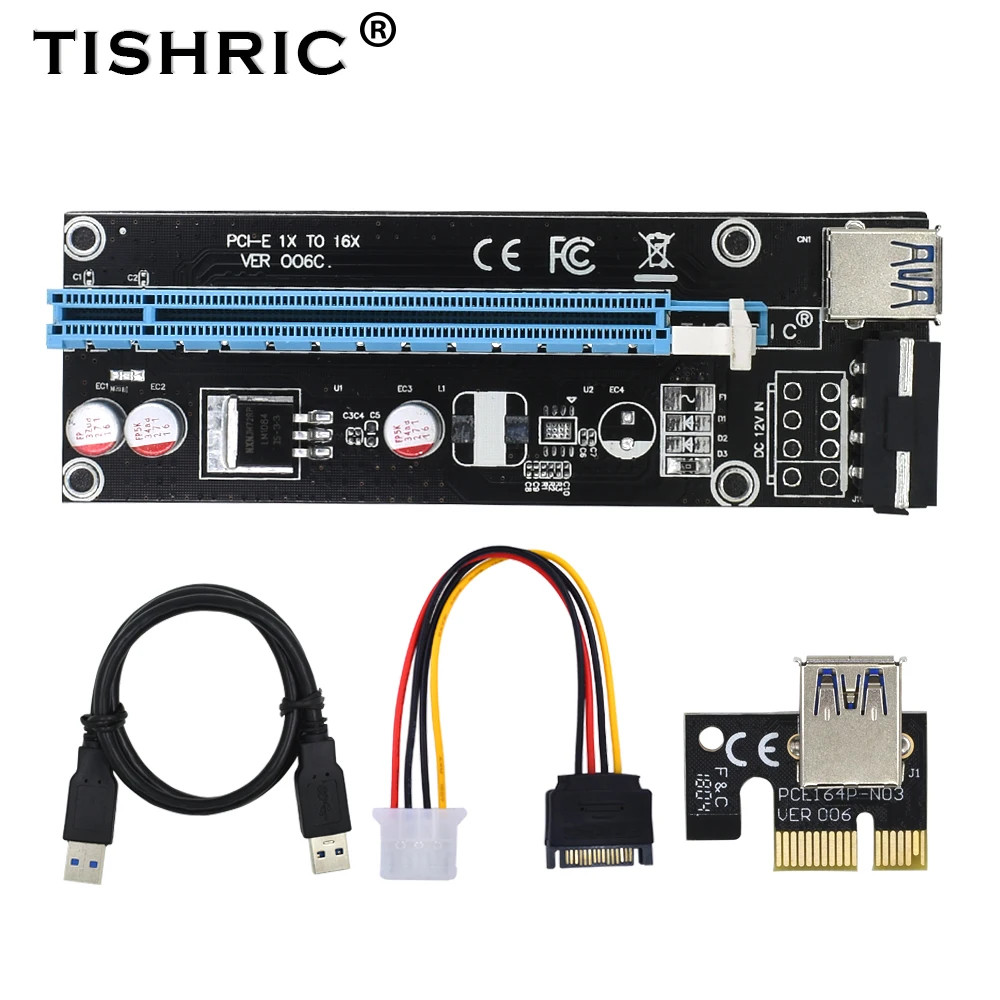 10 шт. Райзер карта Tishric Ver006 60 см Usb 3 0 Pci e Express 1x до 16x Sata на 4pin Ide питание для майнера