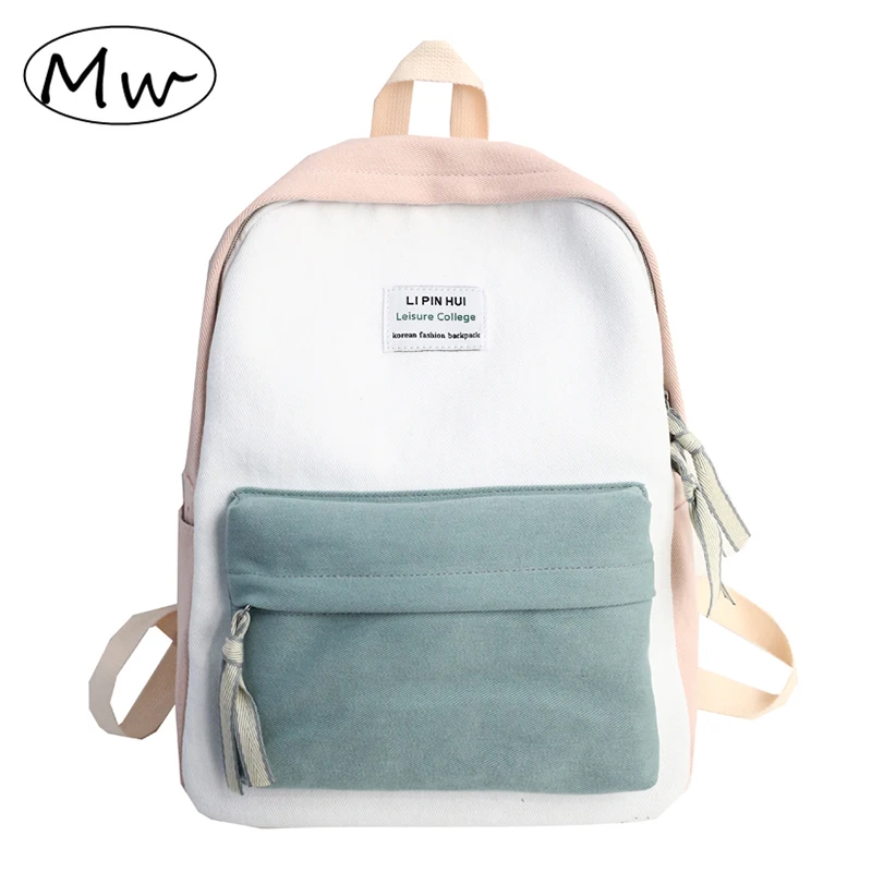 

Korean Style Panelled School Backpack for Teenage Girls High Quality Canvas Leisure Travel Bag Large Capacity Laptop Bagpack