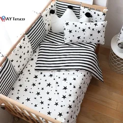 AY TescoBaby Juego de cama nórdico para recién nacidos, ropa de cama de algodón suave con parachoques, estrellas y rayas, artículos de lino