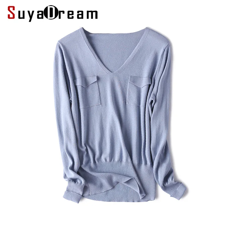 Женский шерстяной пуловер SuyaDream Однотонный свитер из 85% шелка 15% кашемира с