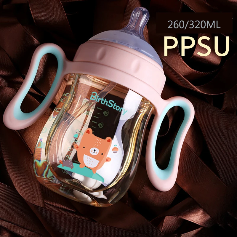 

Wide-Caliber Baby Bottles PPSU Dual-use Thickened Anti-colic Newborn Baby Feeding Water Milk Bottle with Handle Drinking Cup