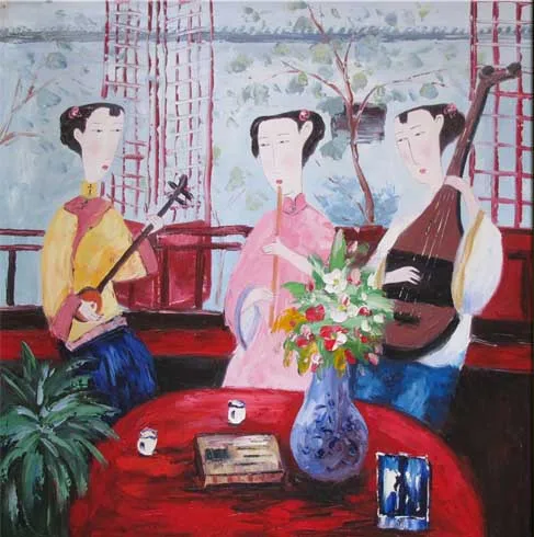 

Three Chinese Style Sexy LADY Tree Living Room Restaurant Interior Decoration Picture Wall Art Hand Painted Oil Painting