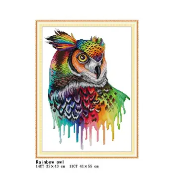 

Joy Sunday Rainbow Owl Cross Stitch Animal Pattern 14CT 11CT Count Printed Fabric DIY Hand Embroidery Sewing Needlework Set