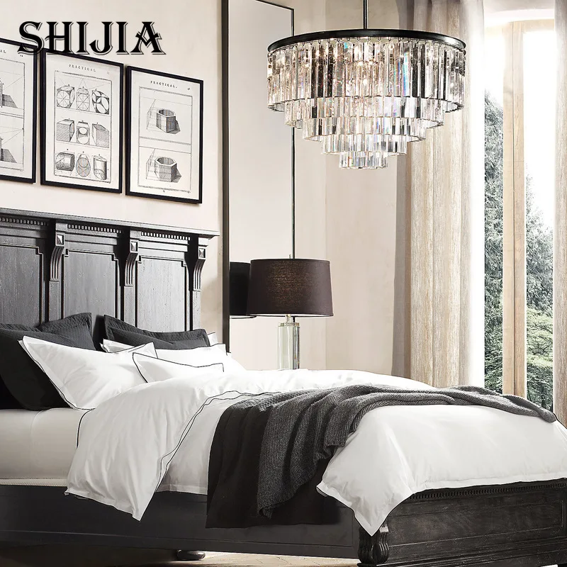 Modern Crystal Chandelier Elegant K9 Article crystal Smoky Gray Crystal Suspension Lamparas for Cafe Restaurant Hotel