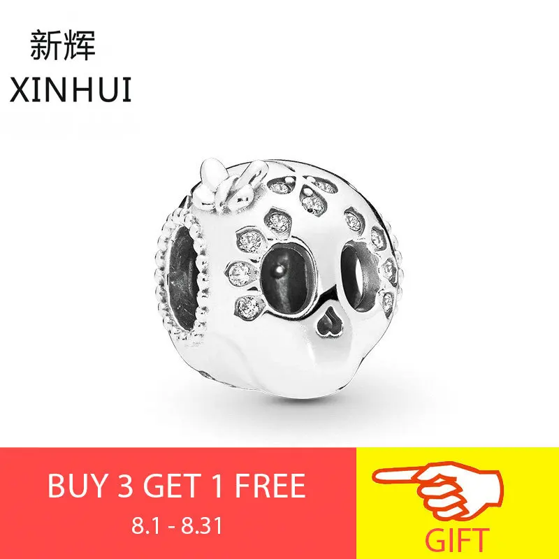 

XINHUI 2019 New Fashion 100% 925 Sterling Silver SPARKLING SKULL CHARM Original Bracelet For DIY Jewelry For Women Gifts