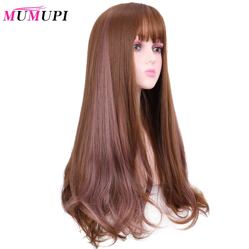 MUMUPI длинные вьющиеся синтетические волосы коричневый микс розовый доступный парик для женщин термостойкие волокна ежедневно накладные волосы