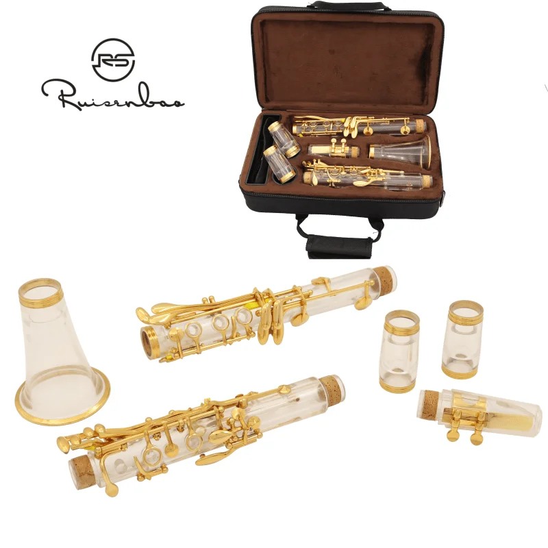 Silver plated Gold plated Bb clarinet acrylic transparent tube body excellent timbre