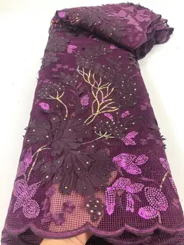 

Fashion African Mesh Lace Fabric High Quality Sequins French Lace Fabric 3D Applique Mesh Lace For Wedding Sewing