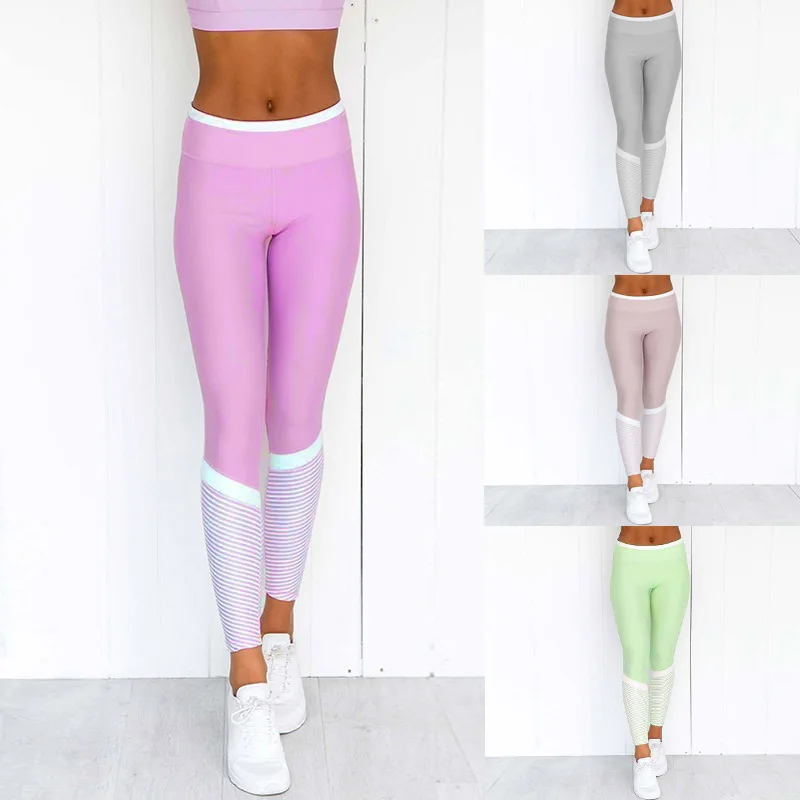 

NORMOV Women Stripe Leggings Printing Mid Waist Fitness Push Up Jeggings Femme Slim Elasticity Workout Legging Female Casual