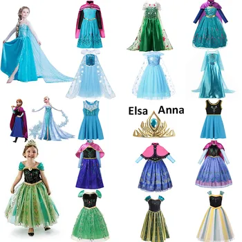 

Queen Elsa Anime Dress up Costume for Girls Princess Anna Party Gown Fancy Elza Comic Con Clothing Kid Halloween Cosplay Clothes