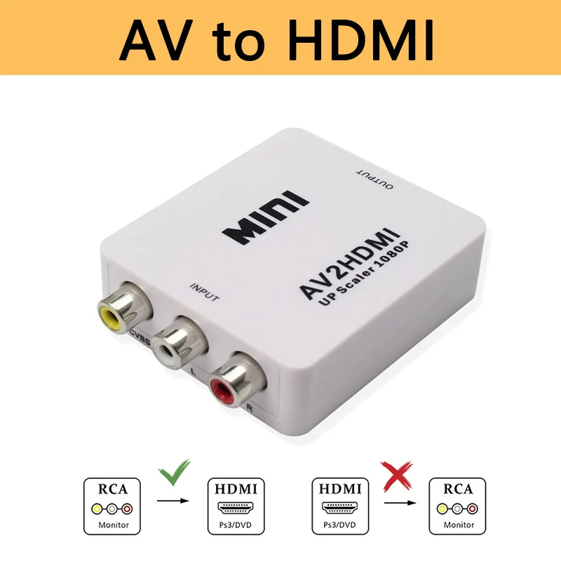  RCA AV a HDMI Audio Converter Adattatore Full HD Femmina a Femmina Mini Composite CVBS a HDMI AV2HD