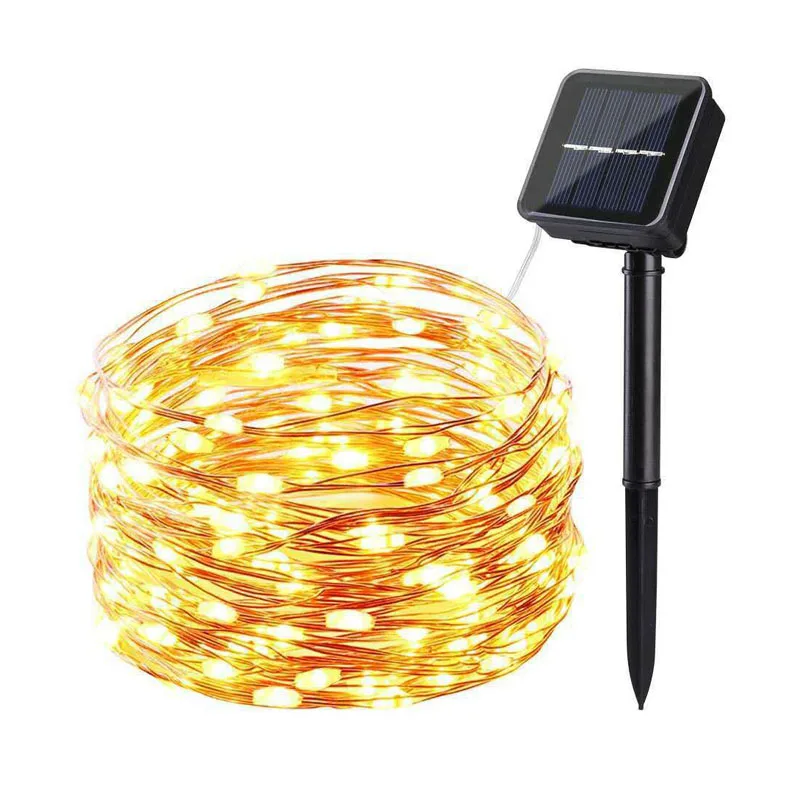 Solar LED Light String Outdoor Waterproof Copper Wire String For Valentine Wedding Holiday Party Fairy Lights