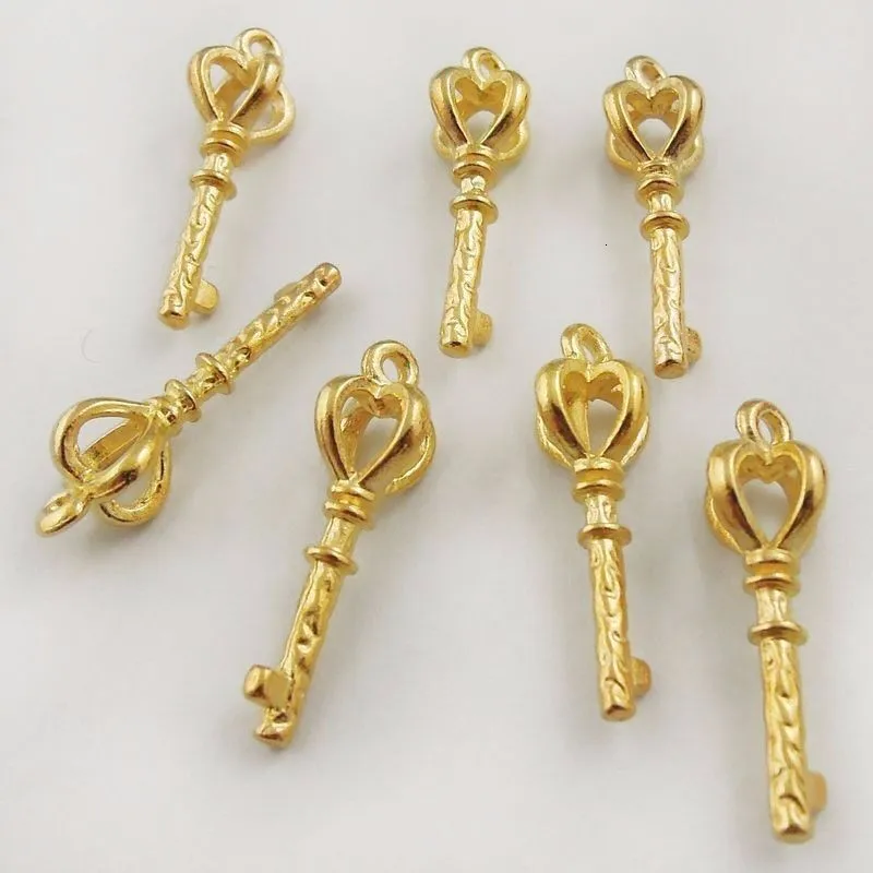 Золотого цвета красивые короны Ключи Подвески 50 шт 23*8,6 мм 03093