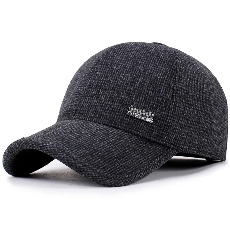 [NORTHWOOD] Зимний Бейсболка Для Мужчин Gorras Snapback Шапка С Ушными Шапками Открытый Толстые Кости Trucker Caps Casquette Homme Winte Caps Размер 56-60 см - Цвет: Черный
