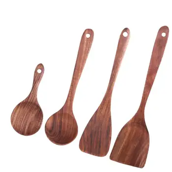 

4Pcs Wooden Spoon and Spatula for Cooking - Wood Kitchen Tools Utensils