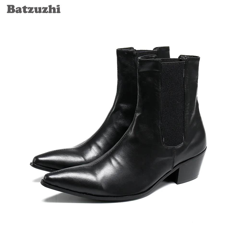 

Batzuzhi 7cm High Heels Boots Men Pointed Toe Genuine Leather Ankle Boots Men Black Knight Boots Men Handsome Botas Hombre Party