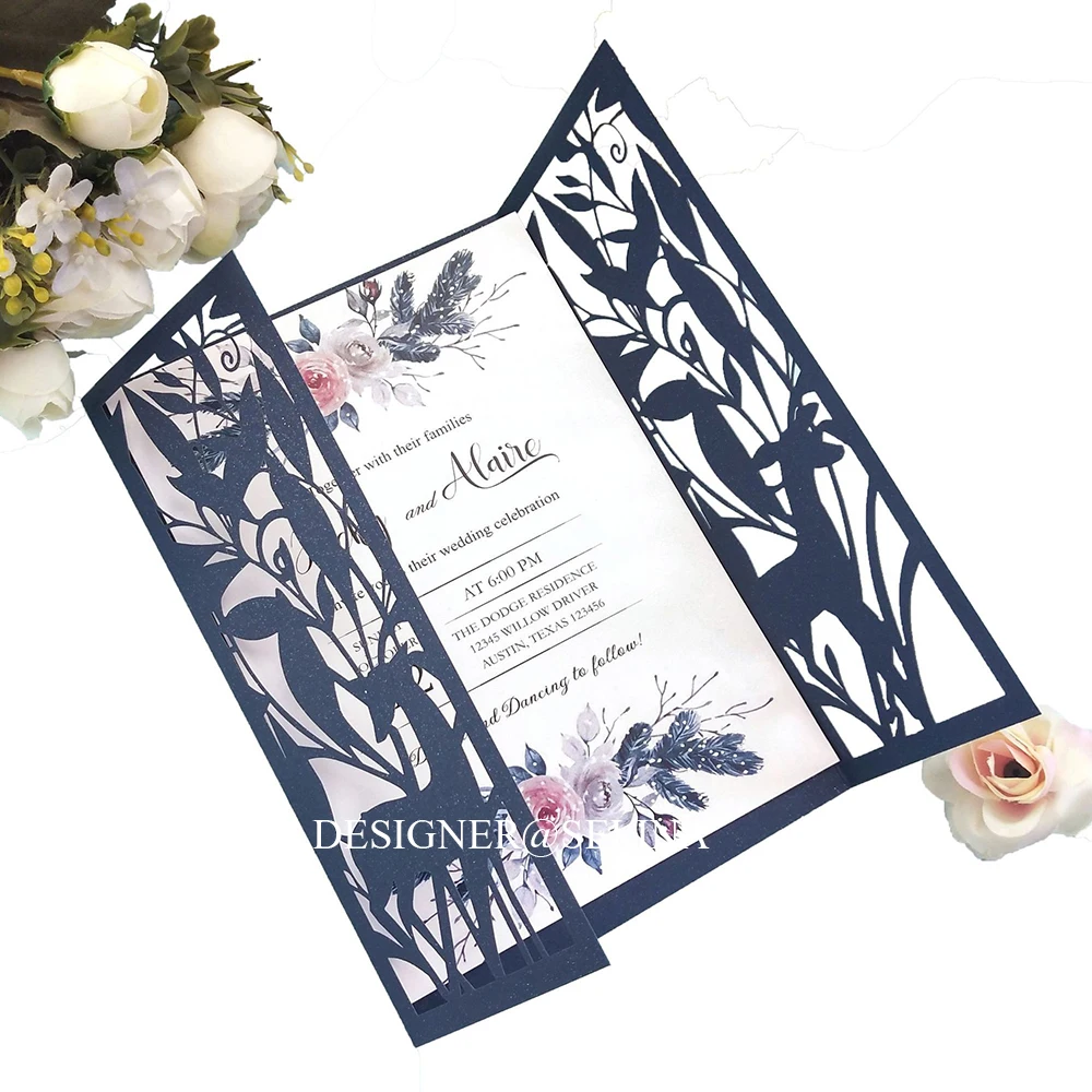 Quinceanera Carte D Invitation Personnalisee A Paillettes Dorees 50 Pieces Impression Douce De Seize Anos Decoupee Au Laser Invitations De Mariage Avec Enveloppe Aliexpress