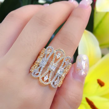 

BRIDETALK New Design Twisted line 3 color Big Rings Cubic Zironia Wedding Engagement Bridal Finger Ring Jewelry Addiction