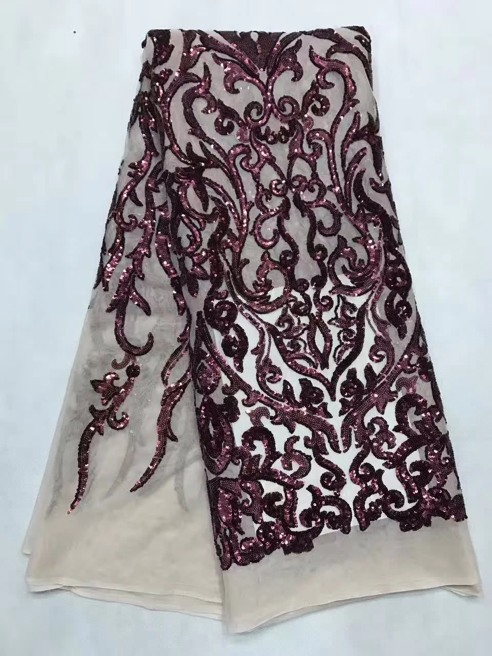 

Latest sequins african lace fabric 2019 Wholesale France swiss voile lace Brown high quality african tulle lace fabric JL1107