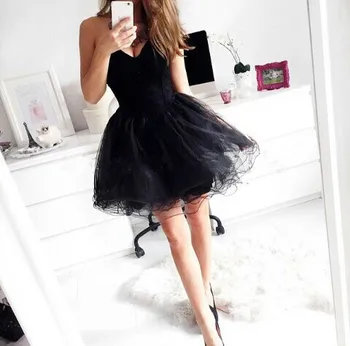 

Black Sweetheart Strapless Organza Mini Homecoming Dress With Lace Up Back