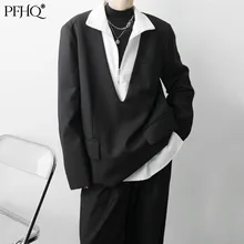 PFHQ 2021 New Fashion Men's Korean Style Office Lady Deconstructed Loose Collarless Long Sleeve Suit Autumn And Winter 21A6303