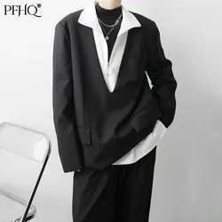 PFHQ 2021 New Fashion Men's Korean Style Office Lady Deconstructed Loose Collarless Long Sleeve  Suit Autumn And Winter 21A6303