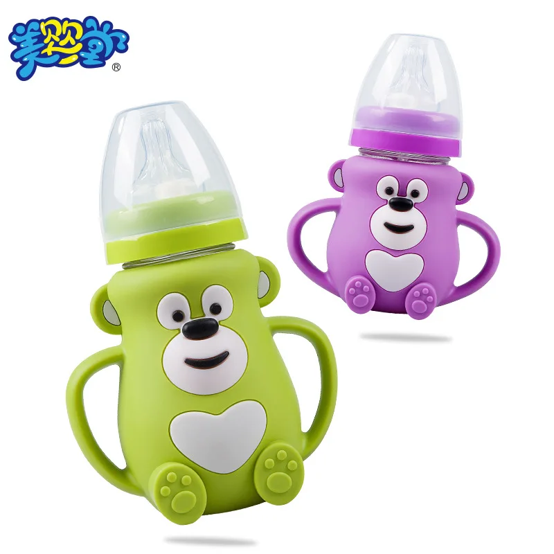 

Natural detox ying tang Creative Wide Mouth Baby Soother Silicone Cover Shatter-resistant with Handle Glass Feeding Bottles Mom