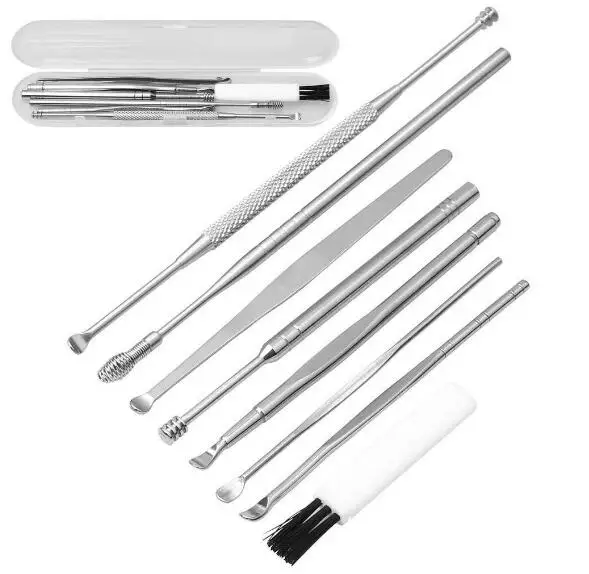 10sets 8pcs/set Ear Wax Pickers Stainless Steel Earpick Wax Remover Curette Ear Pick Cleaner Ear Cleaner Spoon Care Ear Clean