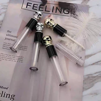 

Clear Lip Gloss Tube Silver gold Skull Cap Lip Gloss Container Plastic Transparent Cosmetic 50pcs