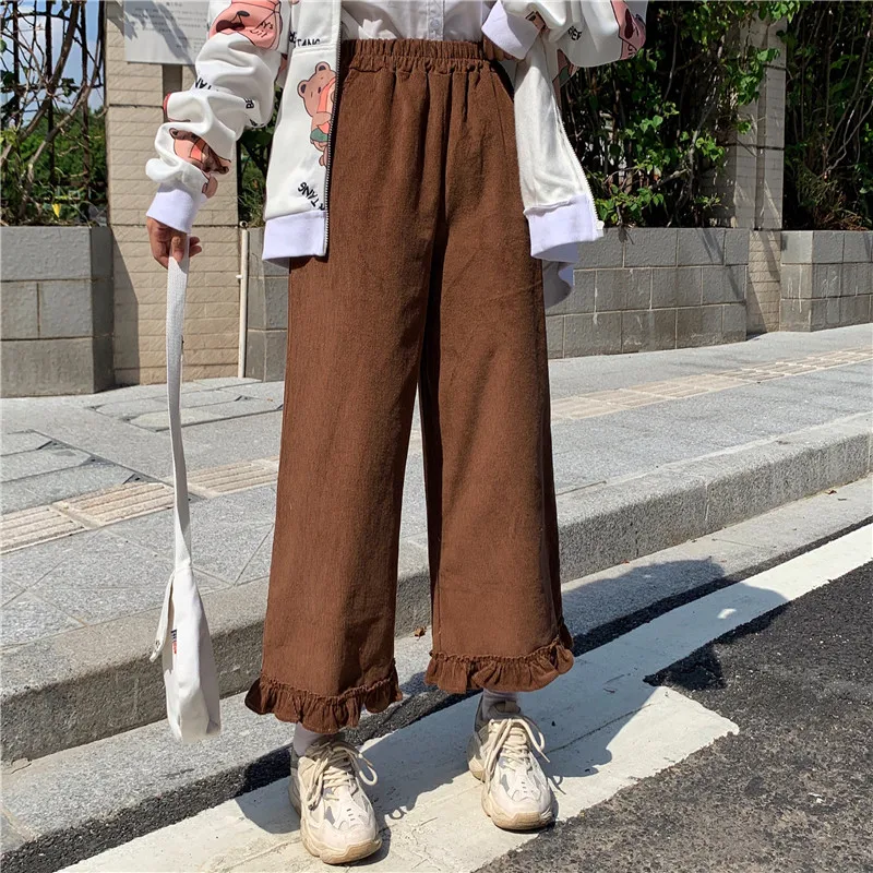Japanese Kawaii Preppy Style Ruffles Girl'S 2020 Autumn Loose Fall Women Solid Lolita Style Capris High Waist Leg Trousers Pants Japanese Kawaii Preppy Style Ruffles Girl'S 2020 Autumn Loose Fall Women Solid Lolita Style Capris High Waist Leg Trousers Pants