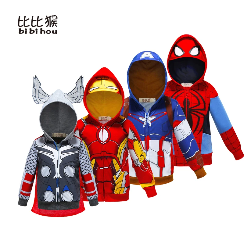 Детская куртка с человеком-пауком; куртки для мальчиков и девочек с изображением Халка; костюм Железного человека; одежда для детей; осеннее пальто с капюшоном; Верхняя одежда для мальчиков