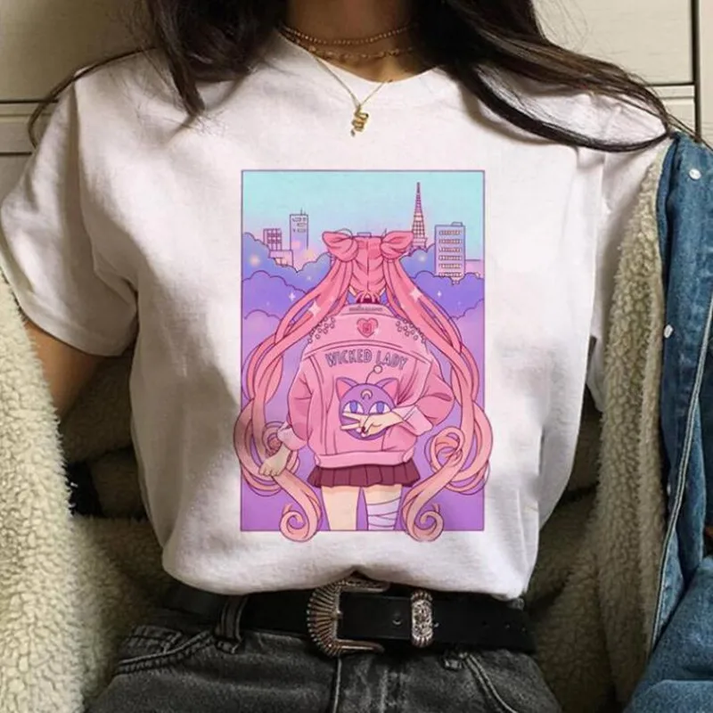 

Women's summer new style harajuku t-shirts casual street beauty girl spoof print tops tees camiseta mujer