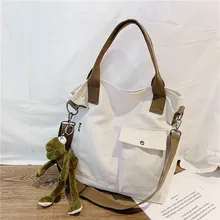 Холщовая большая сумка женская сумка Новая Стильная однотонная ткань в Корейском стиле сумка простая сумка для покупок сумка через плечо