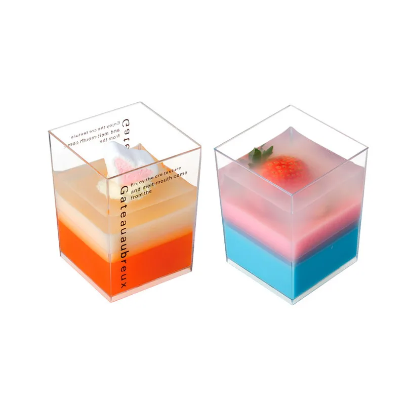 

50pcs High quality transparent disposable square cup 150ml small party birthday wedding dessert cake plastic cups with lid