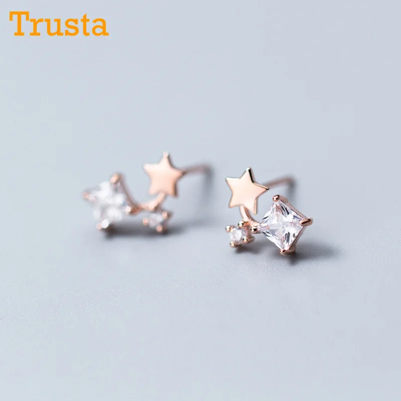 Trusta 925 Твердое Серебряные ювелирные изделия Мода Крошечный 8 мм X 10 мм Star CZ серьги-гвоздики подарок для девочек Дети Леди DS857