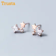 Trusta 925 Твердое Серебряные ювелирные изделия Мода Крошечный 8 мм X 10 мм Star CZ серьги-гвоздики подарок для девочек Дети Леди DS857