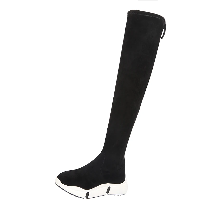 LZJ NEW Women Boots Autumn Winter Ladies Fashion Flat Bottom Boots Shoes Over The Knee Thigh High Knitting Wool Long Brand Boots
