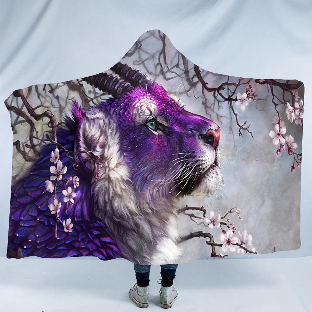 

Hooded Blanket 3D Printed Tiger For Adults Kids Sherpa Fleece Blanket Microfiber Warm Throw Blanket For Home Sofa Drop Shipping