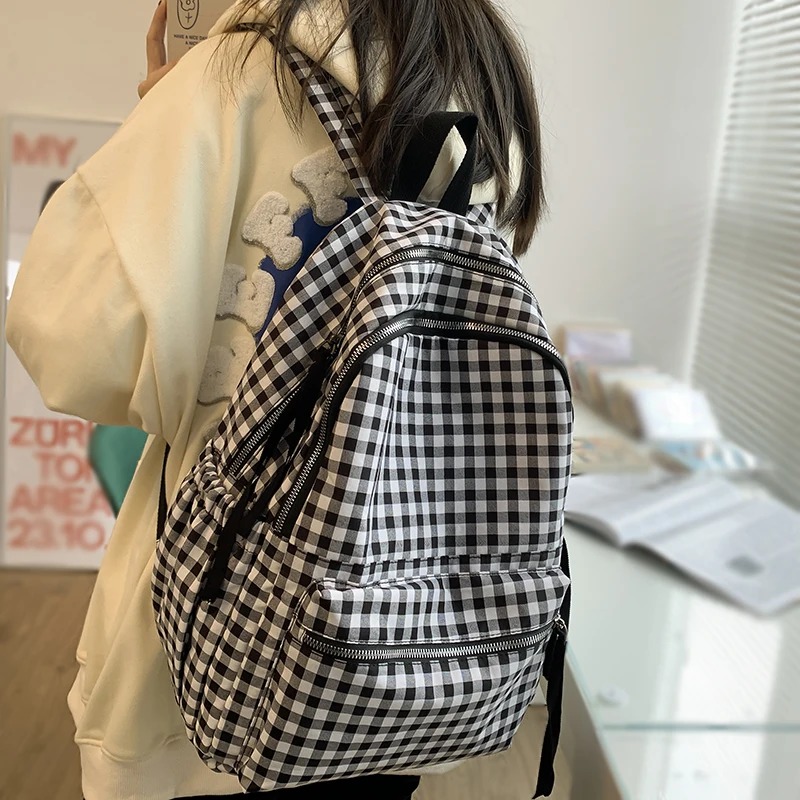 Damenrucksack mit Karomuster, modischer Rucksack für Studentinnen, Schulrucksack für Mädchen und Teenager, lässiger Schulrucksack für Frauen_voghion.com