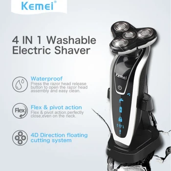 

Mens 4 in 1 Electric 3D Shaver Beard Trimmer Rechargeable Washable Razor