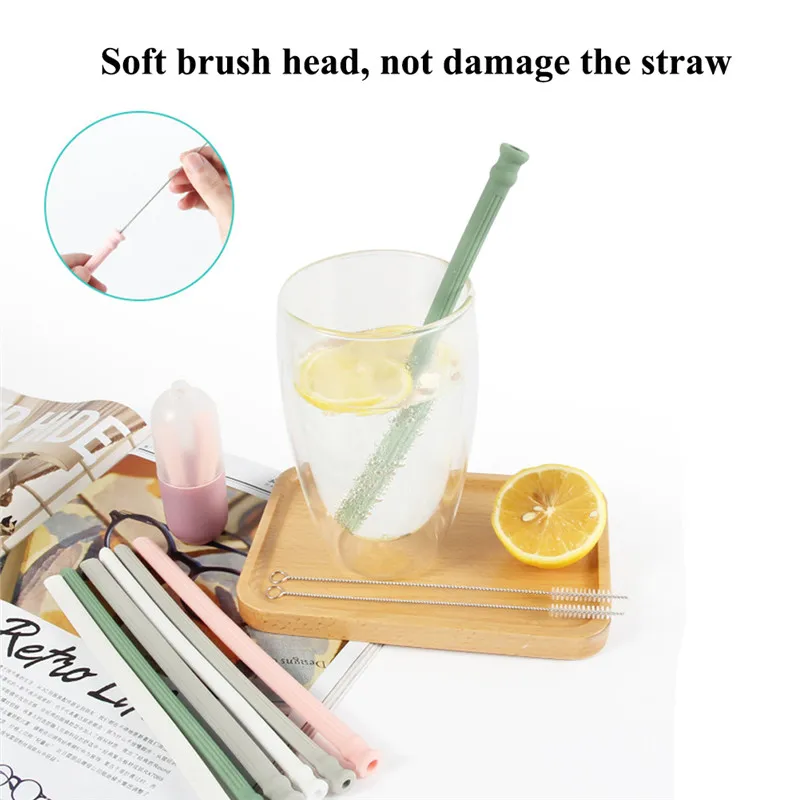 

Silicone Straws Reusable Drinking Folding Straws With Cleaning Brushes Perfect For Travel Home Camping Hiking Tableware