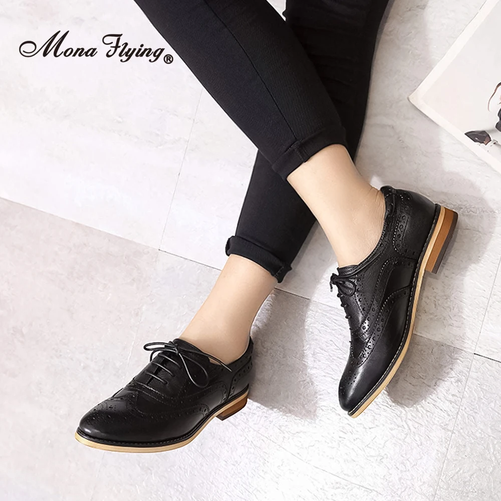 Women's Genuine Leather Oxfords Brogues Wingtips Comfort Hand-made