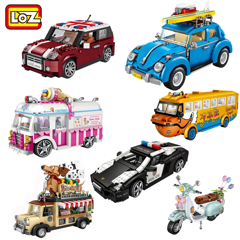 

LOZ Ice Cream Mini Beetle Police Racing Car 3D DIY Model Mini Blocks Bricks Diamond Small Assembly Building Toy no Box
